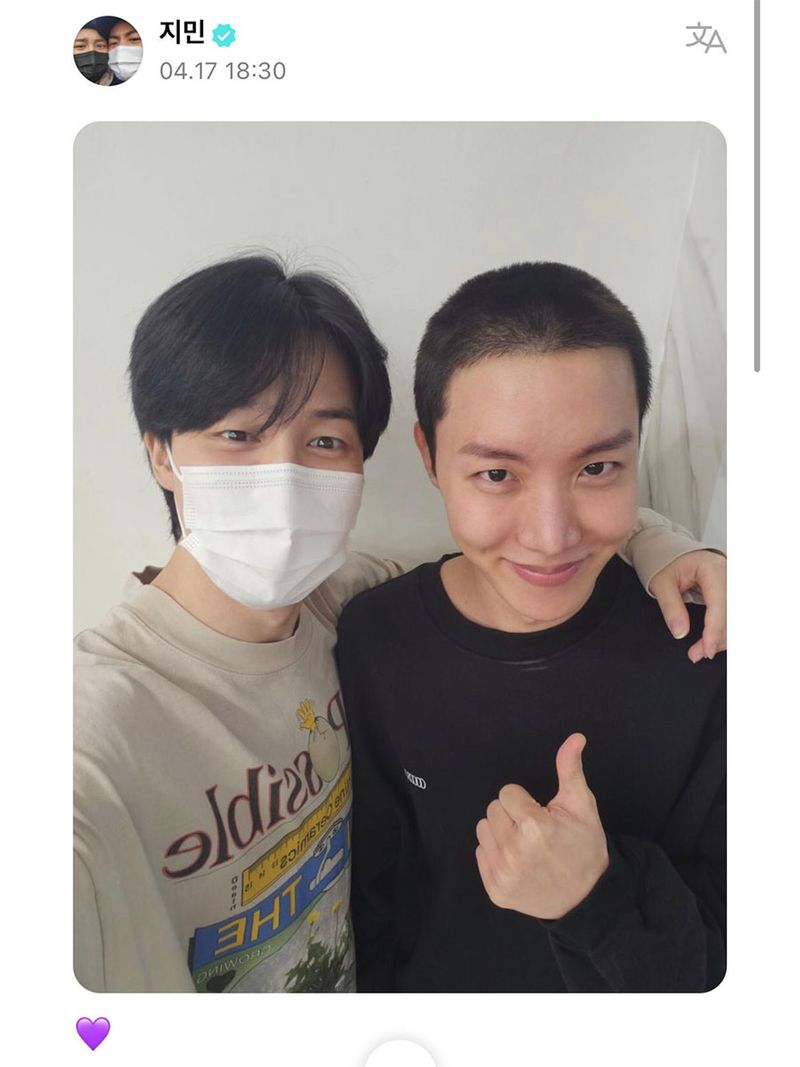 Jimin posted a selfie with J-Hope showing cropped hair.