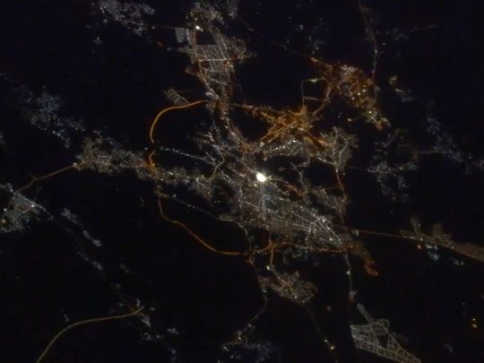 A view of Makkah, with the Grand Mosque shining bright, from the International Space Station, as shared by UAE astronaut Sultan Al Neyadi.