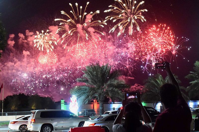 The fireworks at Abu Dhabi Corniche yesterday night to celebrate the 47th Anniversary  of the UAE National Day. 