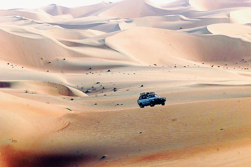 The crescent shaped sand dunes in teh Liwa region offer stunning visuals -- The OffRoad Emirates has tied up with teh Liwa hotel to provide desert safaris like the one we took.