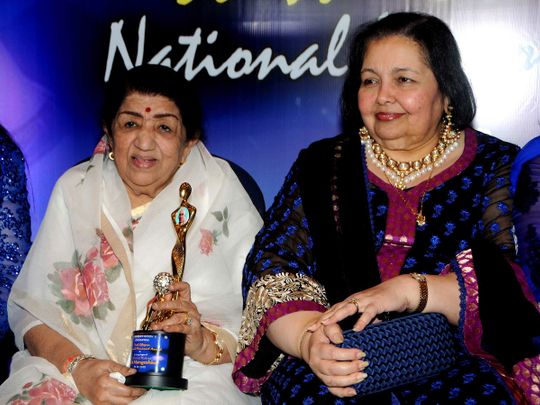 Veteran late Indian singer Lata Mangeshkar with Pamela Chopra.