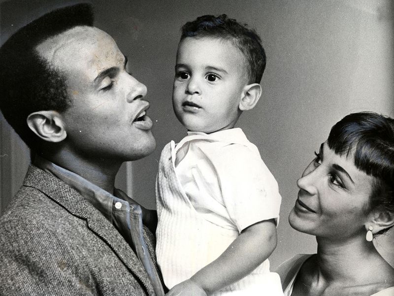 Harry Belafonte with his son, David, and second wife, Julie, in 1958.