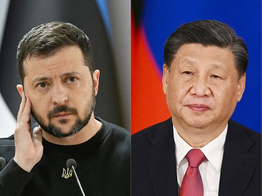 Ukrainian President Volodymyr Zelensky (left) and China's President Xi Jinping. 