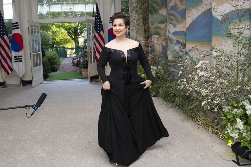 Entertainer Lea Salonga arrives to attend a state dinner in honor of South Korean President Yoon Suk Yeol and South Korean First Lady Kim Keon Hee hosted by US President Joe Biden and First Lady Jill Biden at the White House in Washington, DC, US, on Wednesday, April 26, 2023. The US will strengthen the deterrence it provides South Korea against nuclear threats, securing a pledge from Seoul to honor commitments to not pursue its own atomic arsenal. 