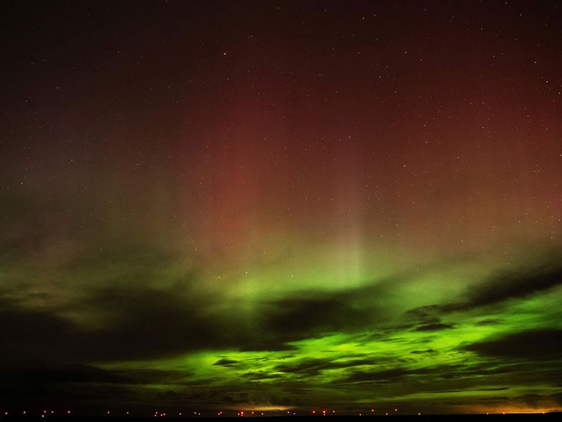 An aurora borealis, also known as the northern lights, is seen in the night sky in the early morning hours of Monday, April 24, 2023, near Washtucna, Wash. An intense solar storm has the aurora borealis gracing the skies farther south than usual.