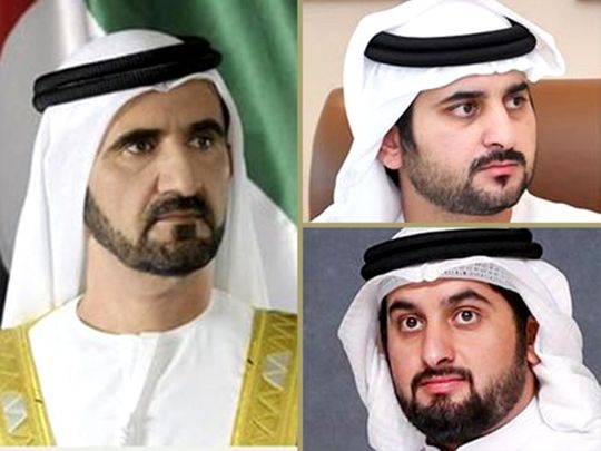 Clockwise from left: His Highness Sheikh Mohammed bin Rashid Al Maktoum, Sheikh Maktoum bin Mohammed bin Rashid Al Maktoum and Sheikh Ahmed bin Mohammed bin Rashid Al Maktoum. 