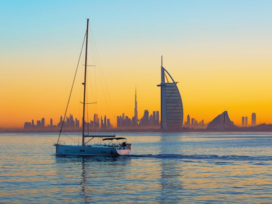 STOCK Dubai skyline / tourism / burj / arab