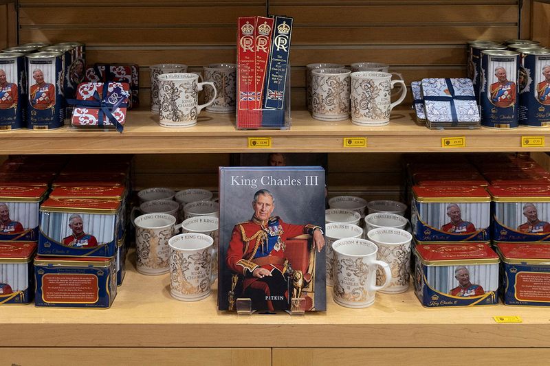 Themed merchandise is displayed in a souvenir shop ahead of the coronation of Britain's King Charles, in London, Britain, April 12, 2023. 