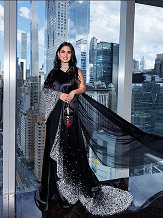 New York, May 02 (ANI): Indian businessman Mukesh Ambani's daughter Isha Ambani poses for a photograph at the annual Met Gala 2023 with the theme of 'Karl Lagerfeld- A Line of Beauty', in New York, the USA on Monday. 