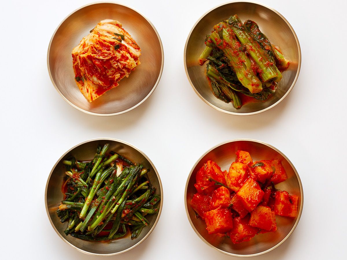 Bowl of kimchi, onions