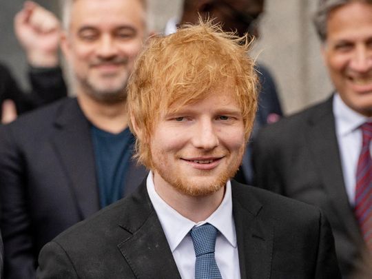 Singer Ed Sheeran departs the Manhattan federal court 