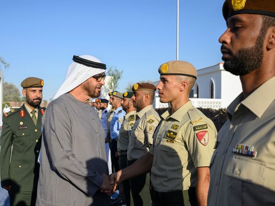  His Highness Sheikh Mohamed bin Zayed Al Nahyan, President of the UAE and Supreme Commander of the Armed Forces at celebration of 47th anniversary of unification of the Armed Forces in Abu Dhabi on Friday