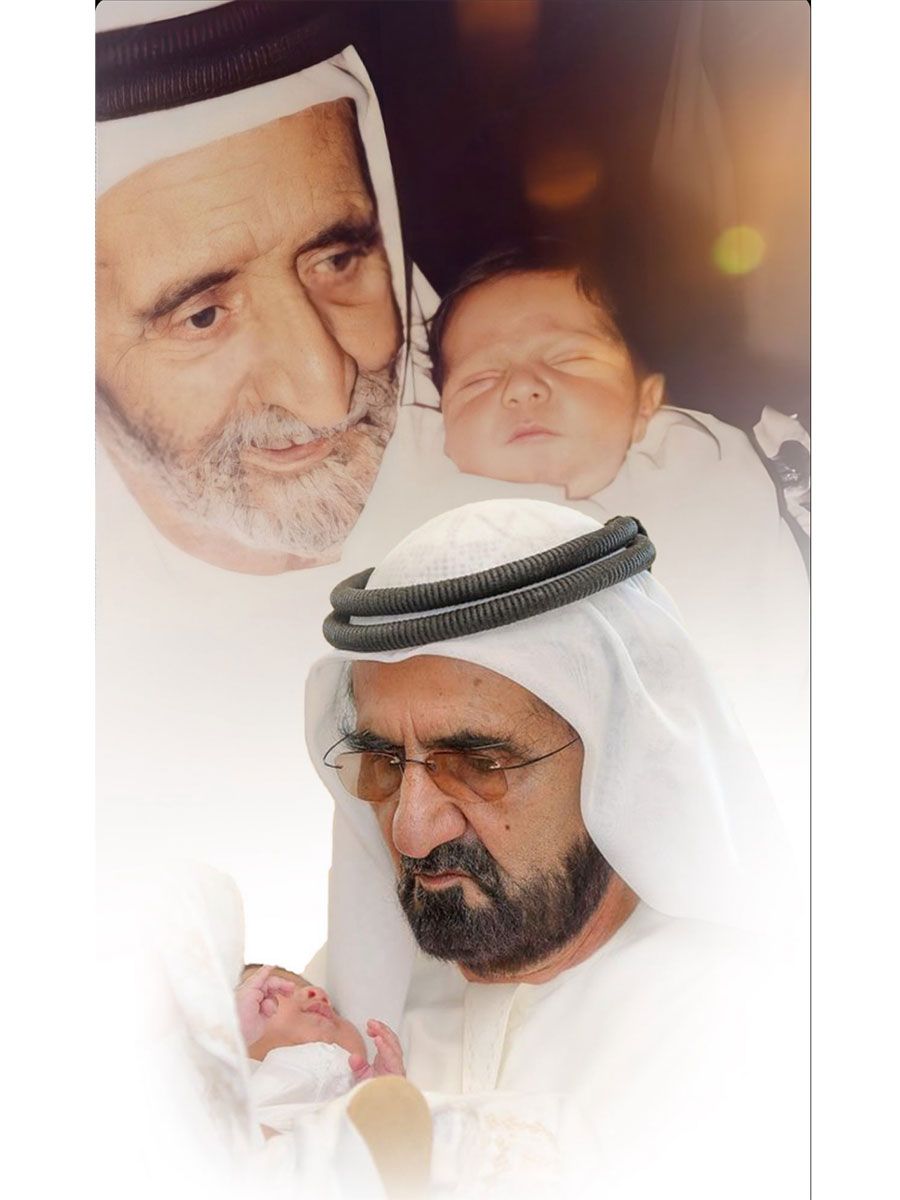 Viral photo shows Sheikh Rashid holding Sheikh Hamdan and Sheikh Mohammad holding his grandson