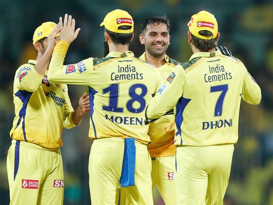 Chennai Super Kings' Deepak Chahar celebrates a wicket
