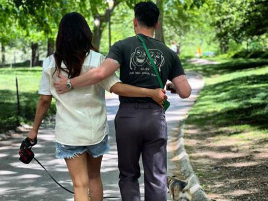 Priyanka Chopra Jonas strolls in a park with husband Nick Jonas.