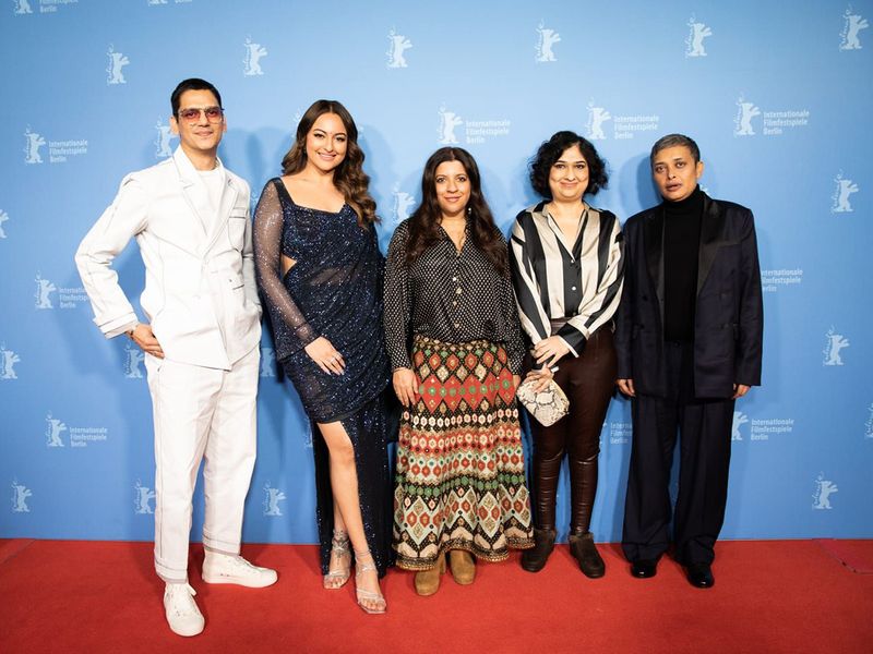The cast and crew of 'Dahaad' at the Berlin International Film Festival. Vijay Varma, Sonakshi Sinha, Zoya Akhtar, Ruchika Oberoi, and Reema Kagti