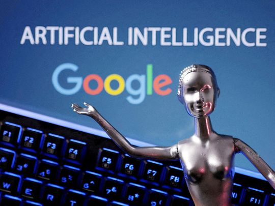 Google logo and AI Artificial Intelligence words are seen in this illustration. REUTERS
