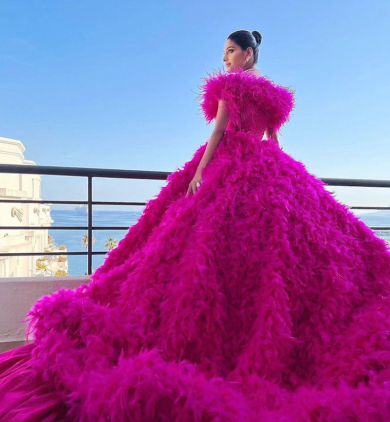Farhana Bodi at her Cannes outing in 2022 in a billowing Fuchsia gown 
