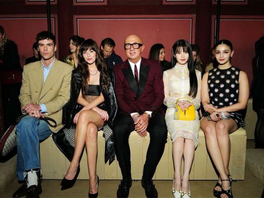 From left: , Blake Lee, Dakota Johnson, Marco Bizzarri  IU & Alia Bhatt at the Gucci event in Seoul.