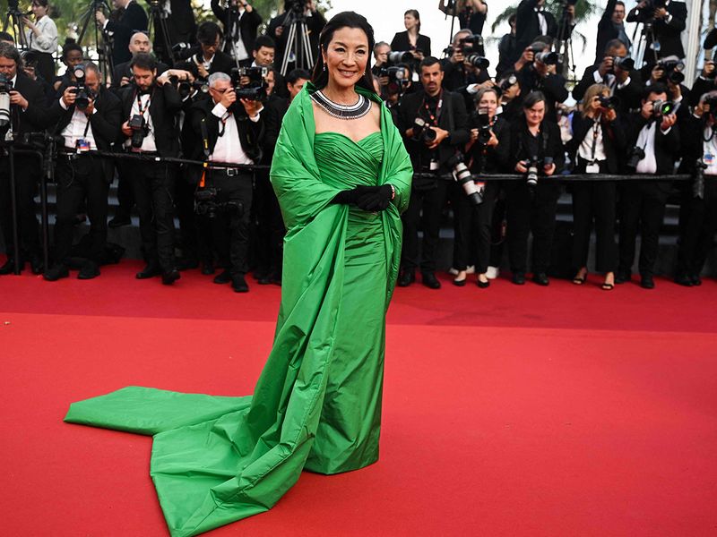 Michelle Yeoh, the first Asian actress to win an Oscar too made an appearance  in custom Balenciaga and Boucheron jewellery.