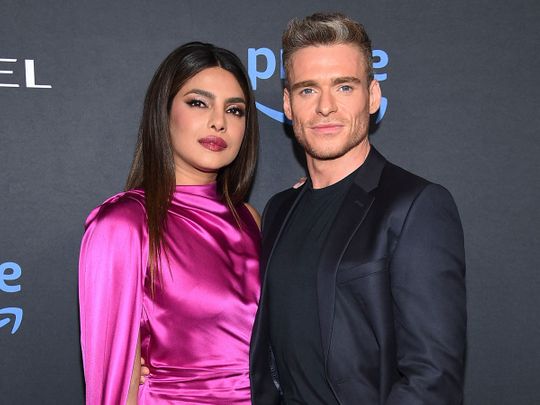 Indian actress Priyanka Chopra Jonas and Scottish actor Richard Madden arrive for the Los Angeles red carpet and fan screening of Amazon Prime Video's 'Citadel' at the Culver Theatre in Culver City, California, April 25, 2023.