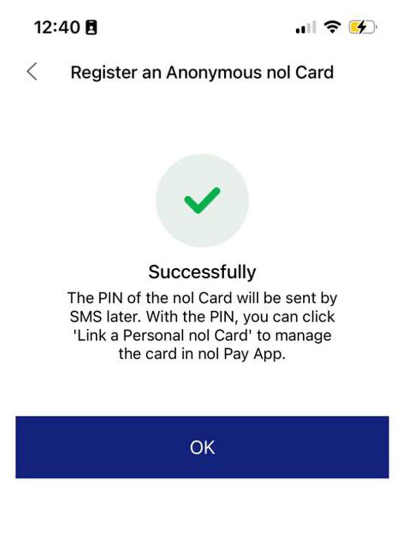 Successful registration on 'nol Pay' app