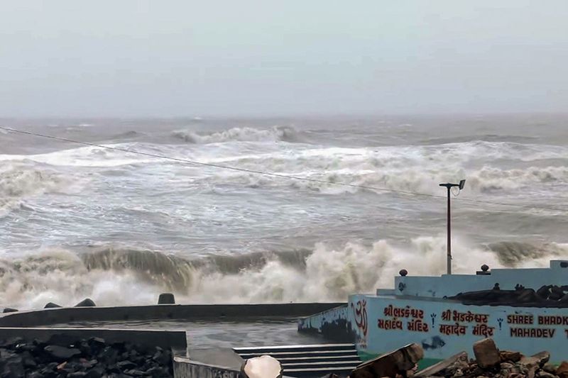 A view of Gomti Ghat as VSCS (very severe cyclonic storm) Biparjoy to cross Saurashtra & Kutch & adjoining Pakistan coasts between Mandvi & Karachi near Jakhau Port by today evening, in Dwarka on Thursday.