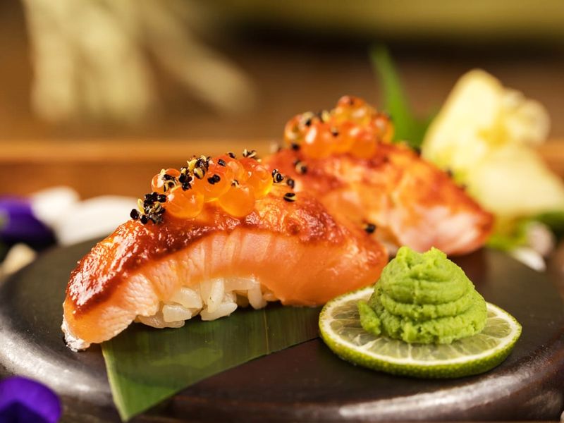 Salmon Nigiri with miso sauce 