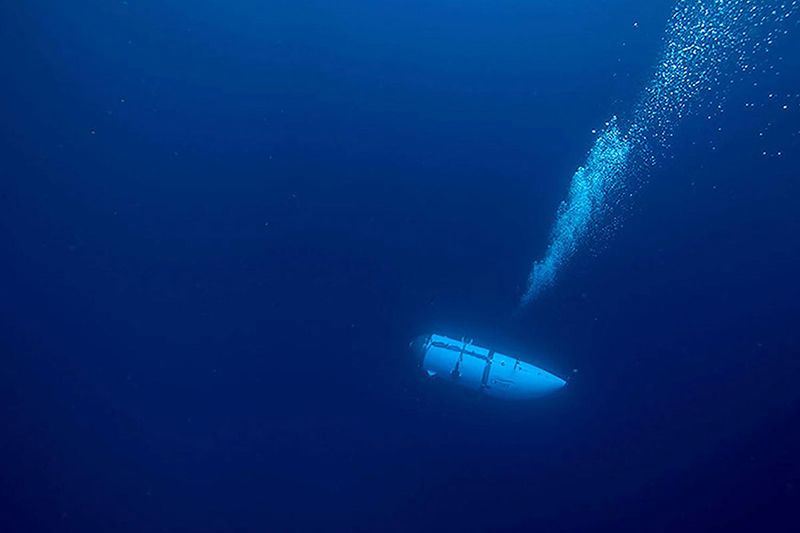 This undated image courtesy of OceanGate Expeditions, shows their Titan submersible during a descent.