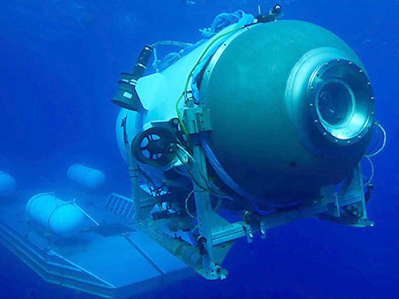 This undated image courtesy of OceanGate Expeditions, shows their Titan submersible launching from a platform.  