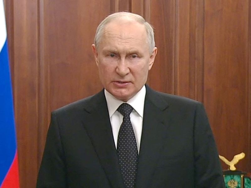 Russian President Vladimir Putin gives a televised address 