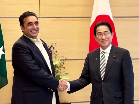 Pakistan’s Foreign Minister Bilawal Bhutto Zardari  Japanese Prime Minister Fumio Kishida
