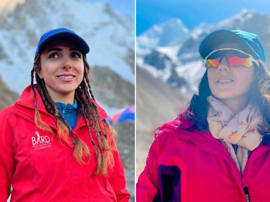 Pakistani women mountaineers Naila Kiani (left) and Samina Baig