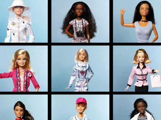 Beekeeper Barbie, Pet Photographer Barbie and Sign Language Barbie. MIDDLE ROW FROM LEFT: President Barbie, Astronaut Barbie and Avon Representative Barbie. BOTTOM ROW FROM LEFT: Chef Barbie, Baseball Player Barbie and Doctor Barbie. MUST CREDIT: