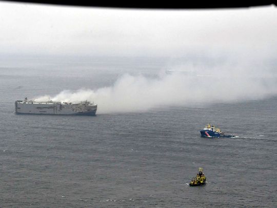 Netherlands cargo ship on fire
