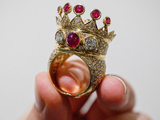 A gold, ruby, and diamond crown ring, designed and worn by the late US rapper Tupac Shakur 