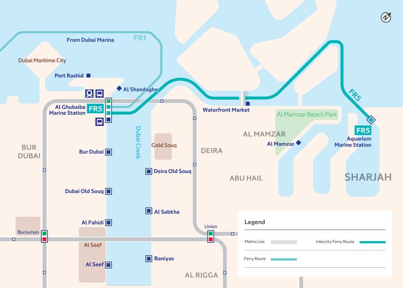 Dubai Sharjah Ferry Map
