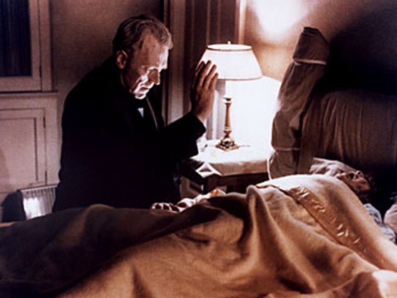 Linda Blair and Max von Sydow in a scene from 'The Exorcist' (1973).