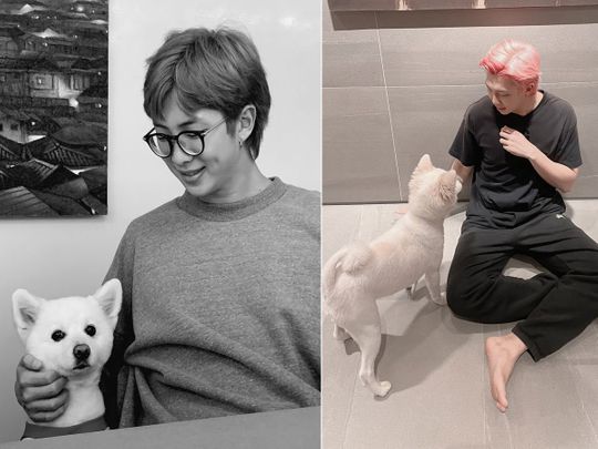 Namjoon (RM) with his pet 'Monie'.