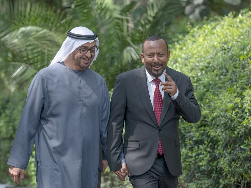UAE President Sheikh Mohamed bin Zayed Al Nahyan and Prime Minister of Ethiopia Abiy Ahmed tour the Botanical Garden. 