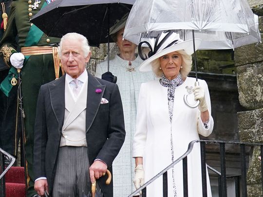 Britain's King Charles III and Britain's Queen Camilla