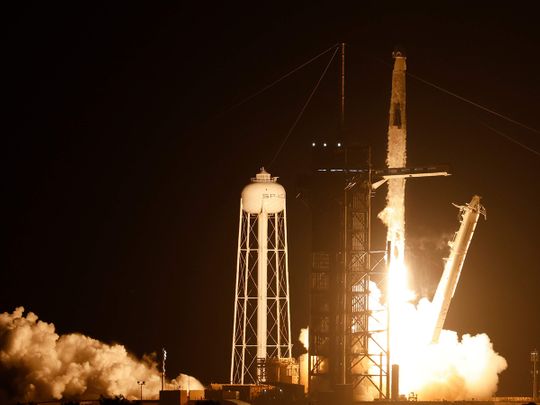 A SpaceX Falcon 9 rocket with the Crew Dragon spacecraft 