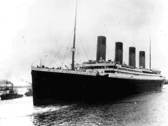 The Titanic leaves Southampton, England, on her maiden voyage