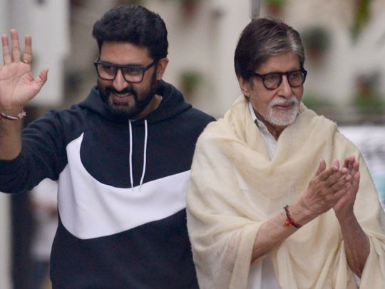 Bollywood actors Abhishek Bachchan and his father Amitabh Bachchan.