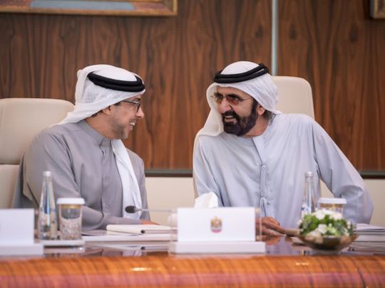 mbr-with-sheikh-mansoor-during-cabinet-meeting,-pic-from-mbr-X-account-1693833232075