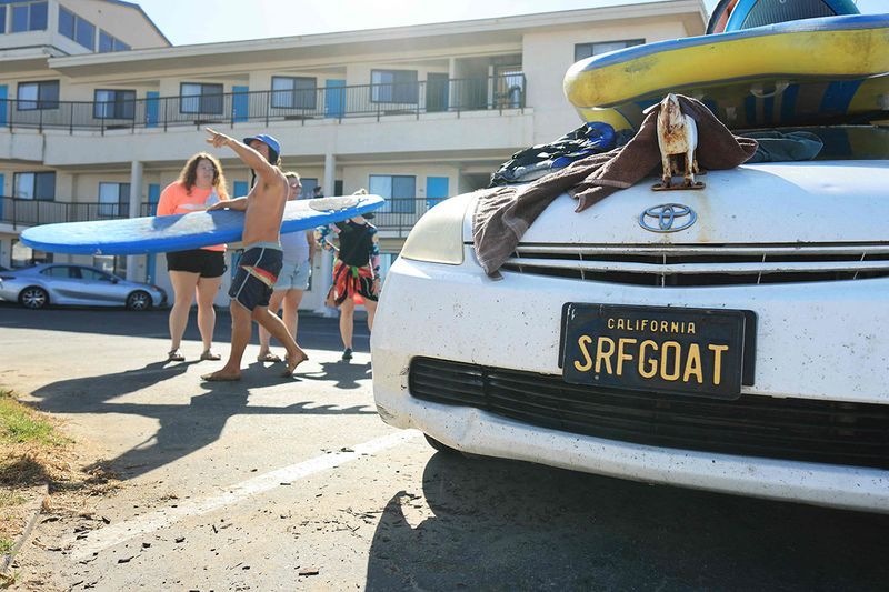 The license plate of Surfing Goats owner Dana McGregor reads 