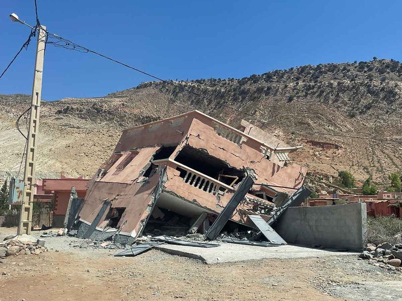 A damaged building on the road between Amizmiz and Ouirgane, following a powerful earthquake in Morocco, September 9, 2023.