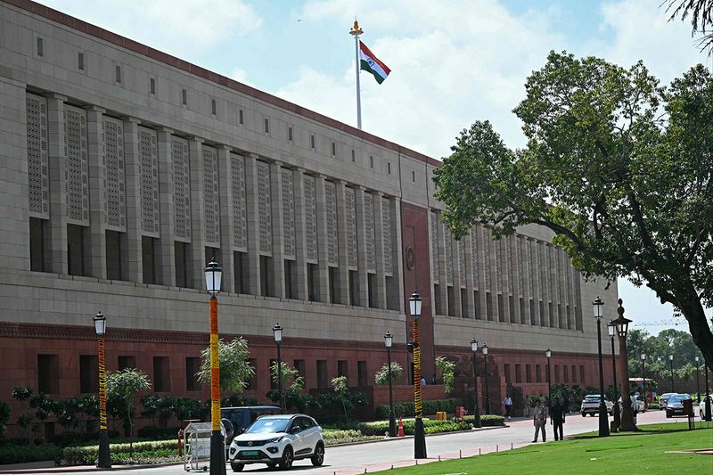 A general view of India's new parliament building is pictured in New Delhi on September 18, 2023