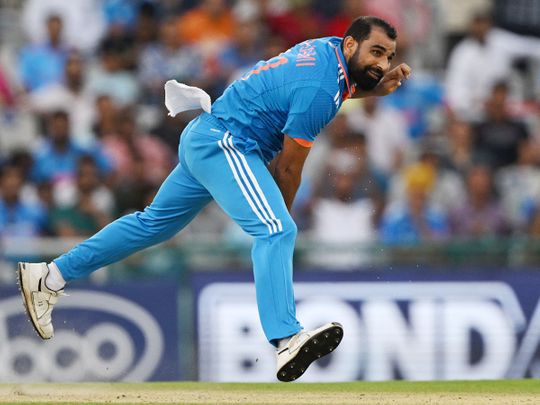 India's Mohammed Shami delivers a ball 