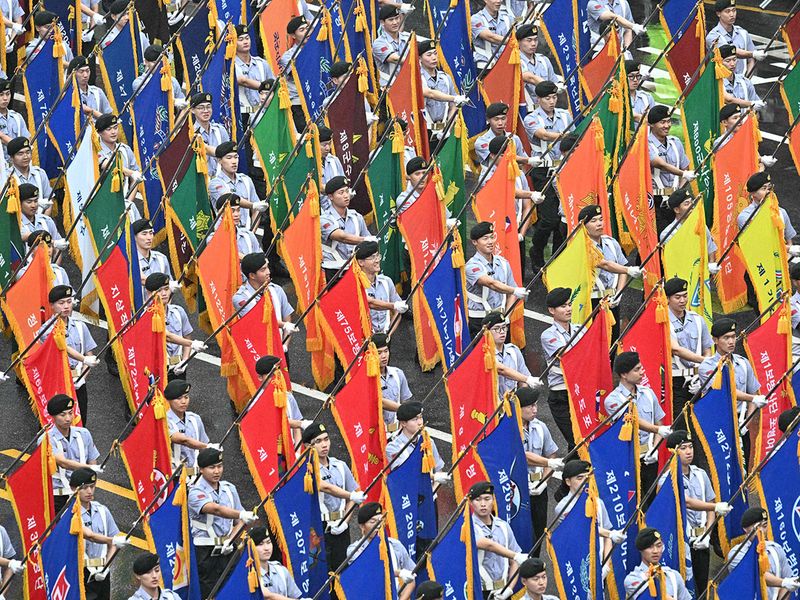 Soldiers take part in a military parade to celebrate South Korea’s 75th Armed Forces Day in Seoul on September 26, 2023. 